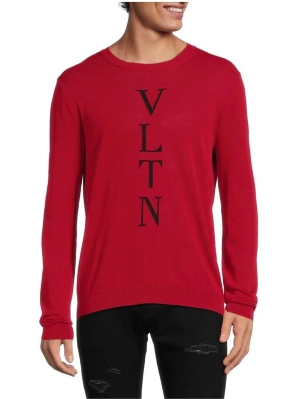 Men's Red VLTN Logo Crewneck Sweater